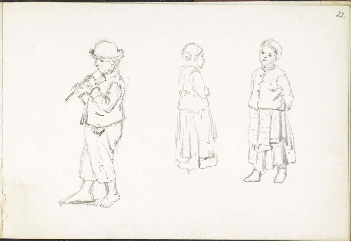 Theodor von Hörmann, Figurenstudien eines flötenspielenden Jungen und eines kleinen Mädchens, I…