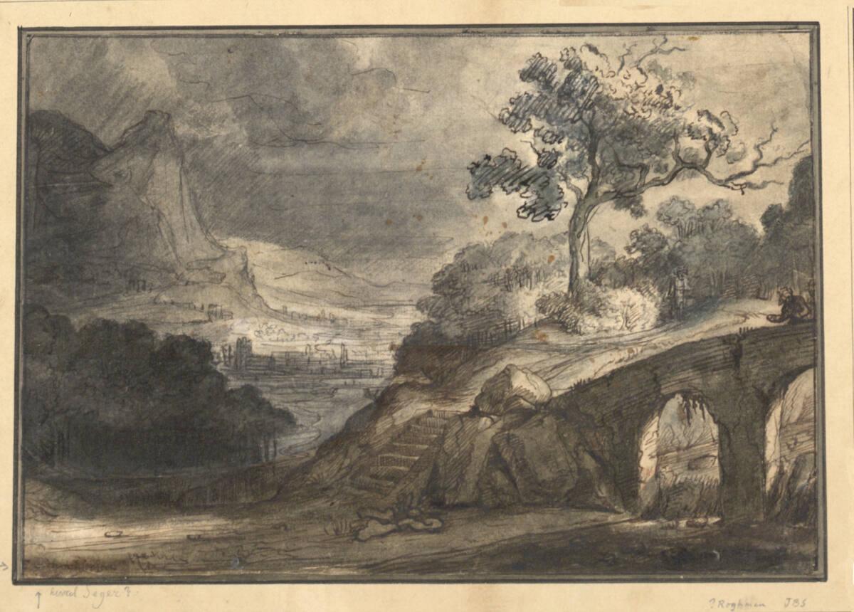 Gebirgige Landschaft mit Steinbrücke und Treppensteig, Inv. Nr.: 8877