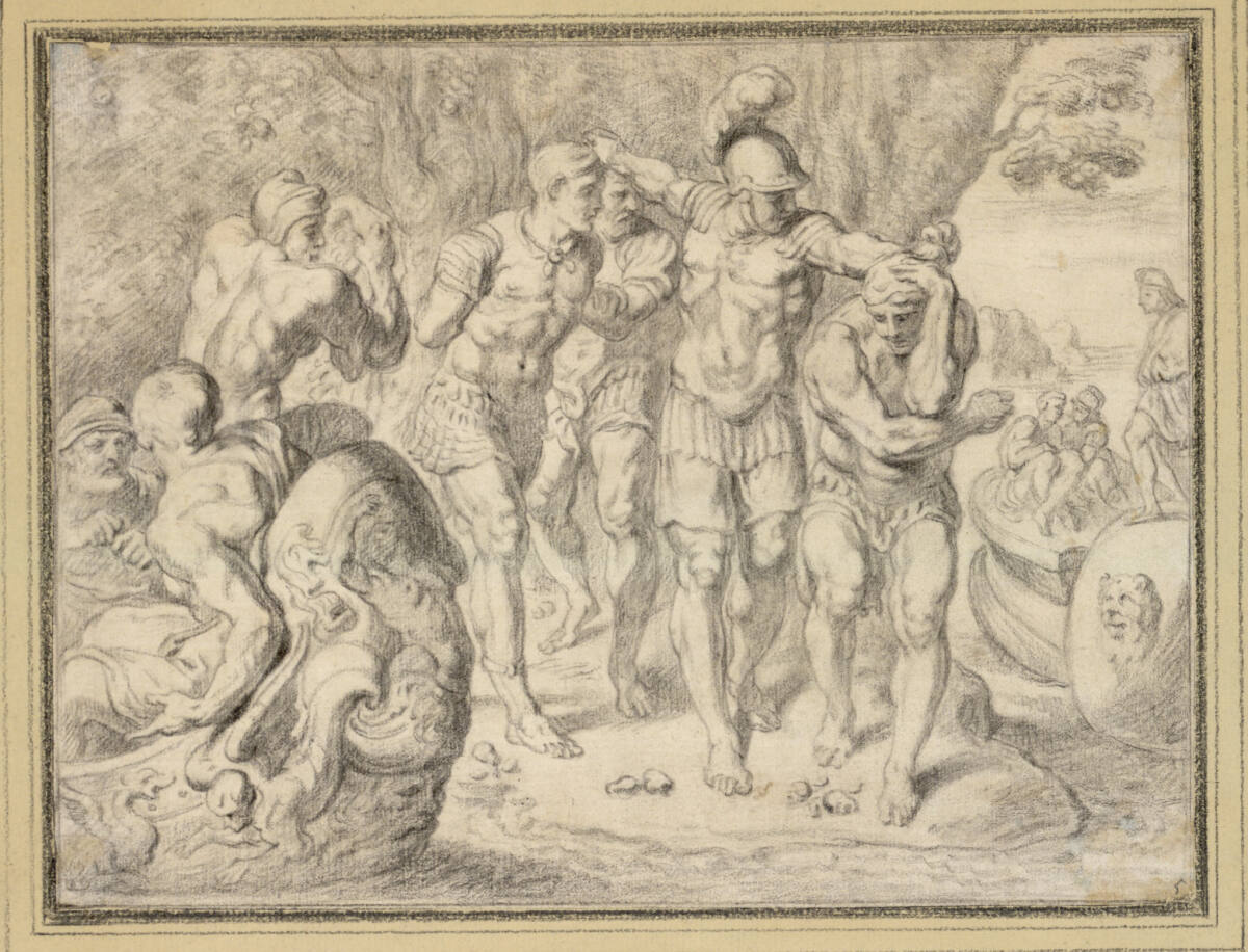 Ulysses muß seine Gefährten, nach dem Genuß der Früchte vom Strand der Lotophagen, zur Weiterfahrt zwingen, Francesco Primaticcio