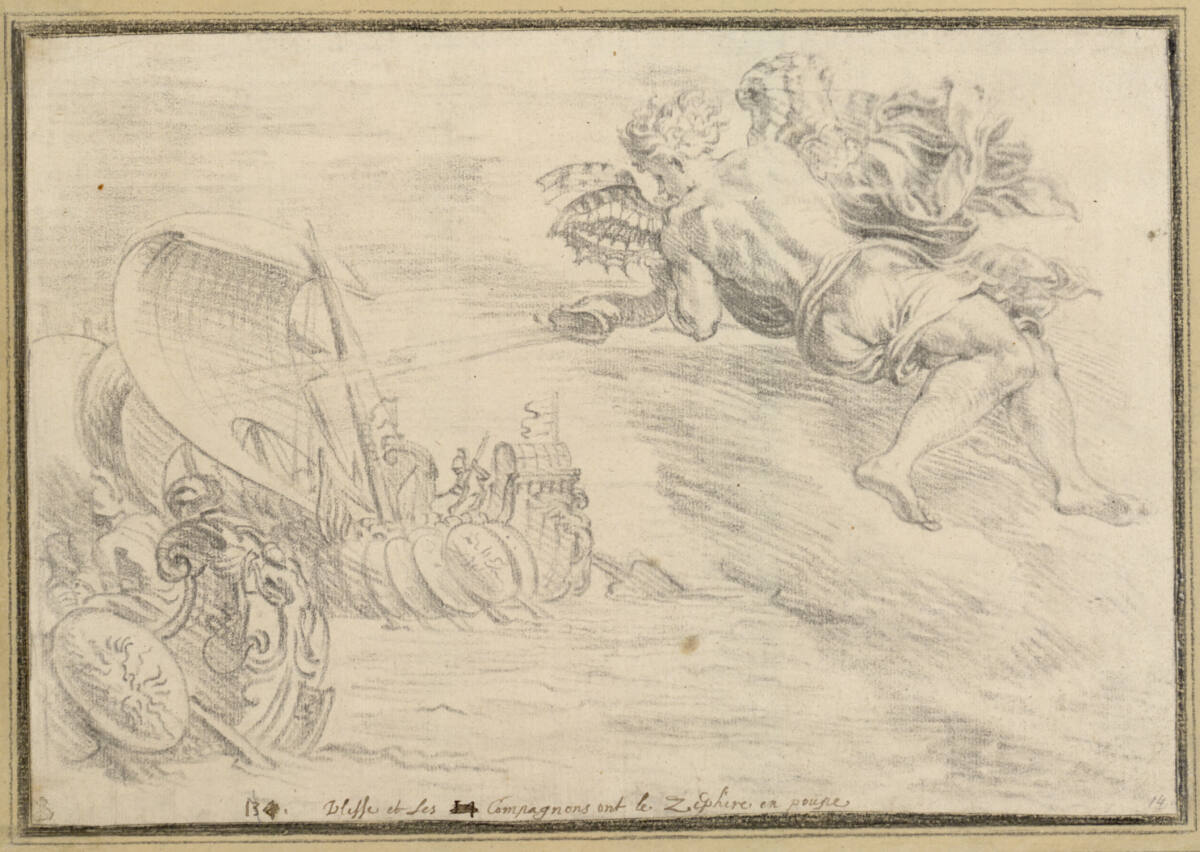 Zephyr bläst in die Segel der Schiffe des Ulysses, Francesco Primaticcio