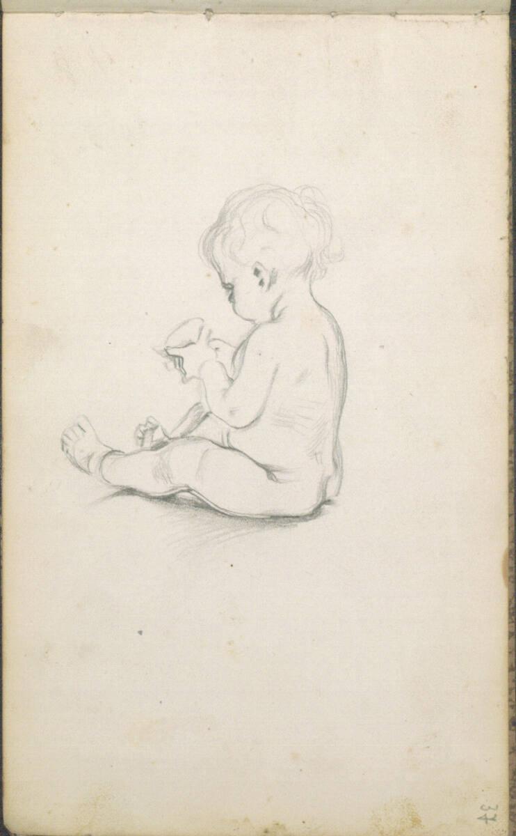 Anton Romako, Skizze eines sitzenden Kleinkindes nach links, Inv. Nr.: 25886/37r