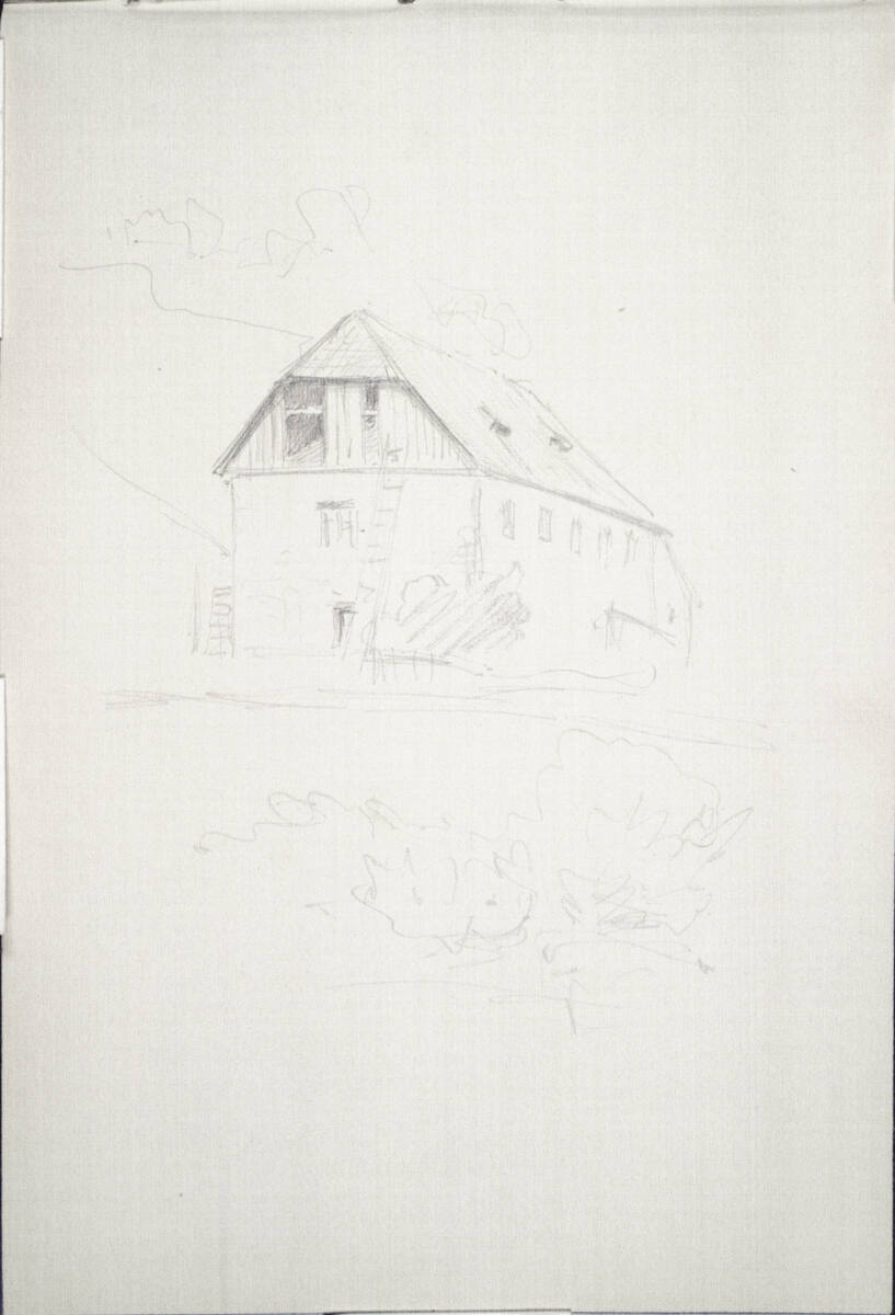 Landschaftsskizze mit Haus, Carl Schuch