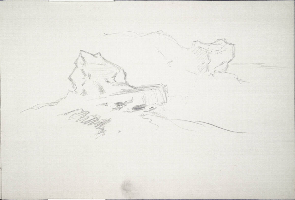 Zwei Skizzen zu Felslandschaften (im Skizzenbuch kopfstehend), Carl Schuch