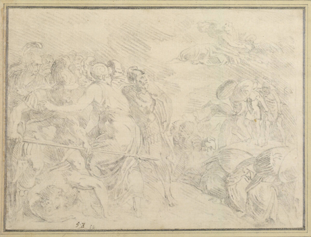 Ulysses wird von Zeus von der weiteren Verfolgung seiner Feinde abgehalten, Francesco Primaticcio