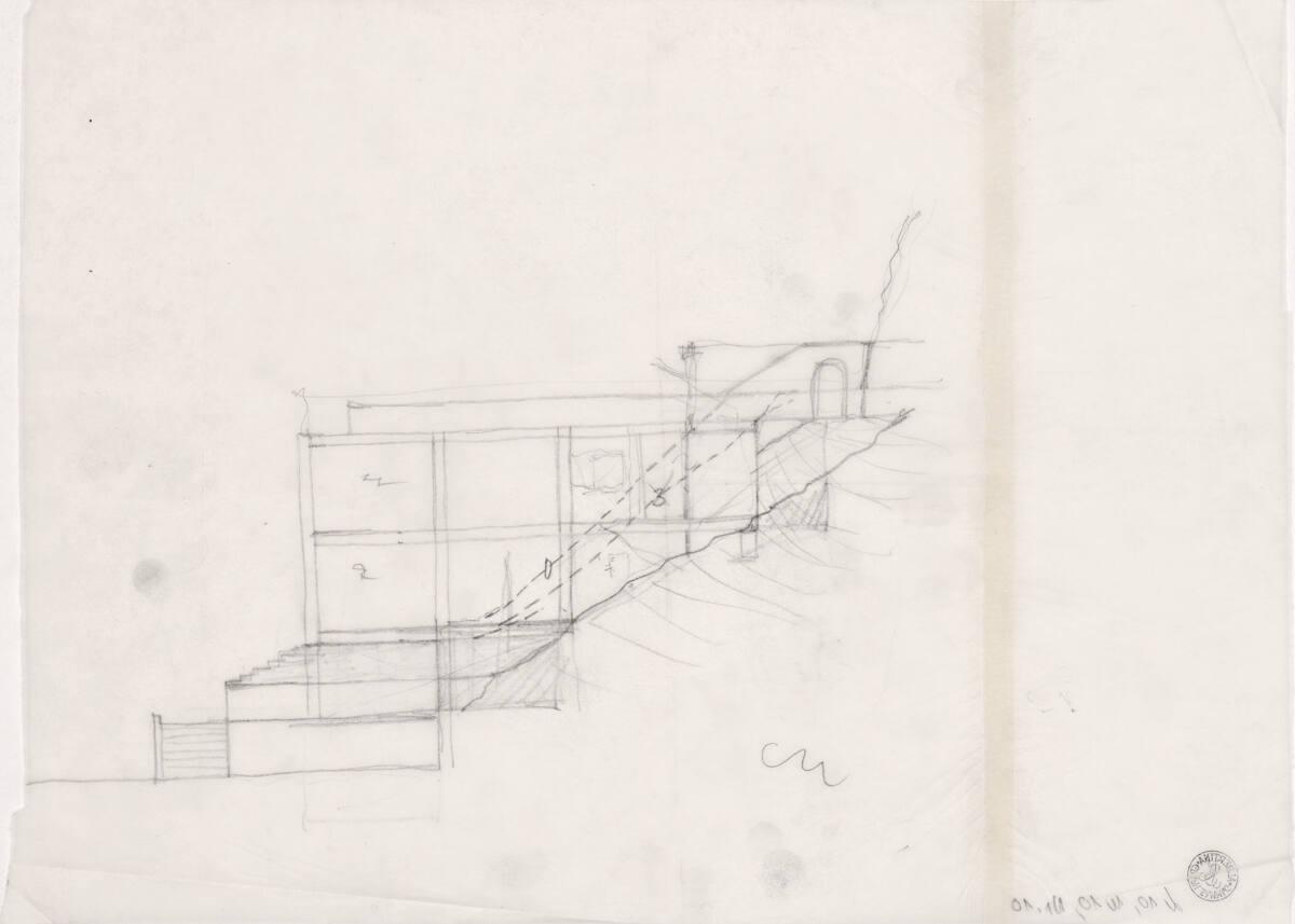 Clemens Holzmeister, Salzburg, Haus Clemens Holzmeister; Studie; Vertikalschnitt mit Geländepro…