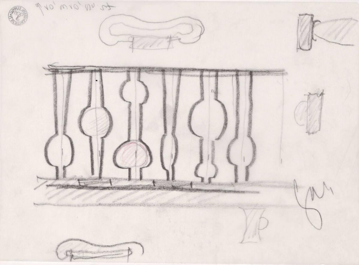 Clemens Holzmeister, Salzburg, Haus Clemens Holzmeister; Studie; Detail Geländer in der Halle, …
