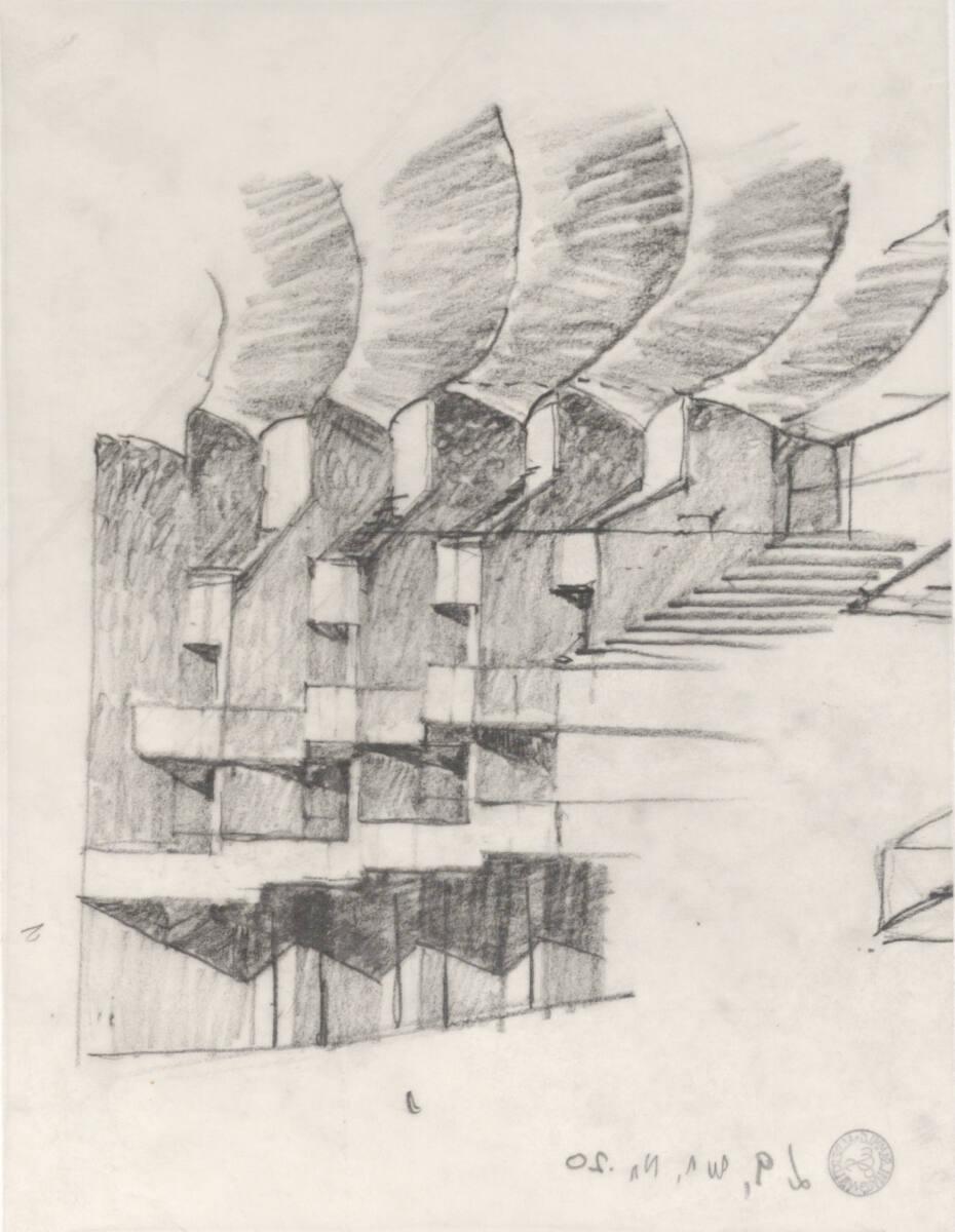Clemens Holzmeister, Madrid, Oper; Studie; Detail Zuschauerraum, Innenperspektive, Inv. Nr.: CL…