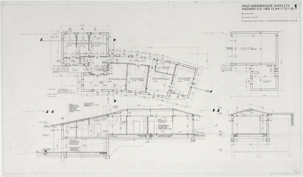 Clemens Holzmeister(?), Mondsee-St. Lorenz, Haus Hoogeweegen; Grundriss Erdgeschoß, Grundriss K…