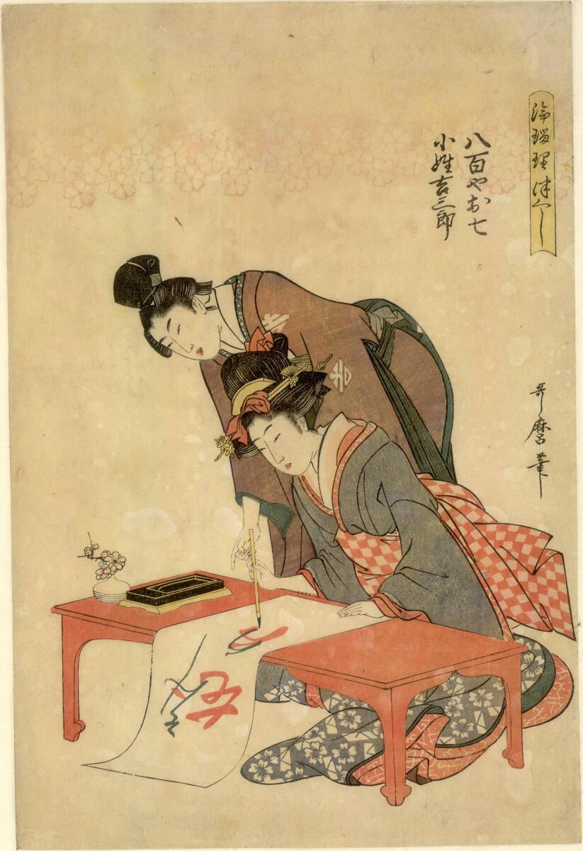 Liebespaar beim Schreibtisch, Kitagawa Utamaro