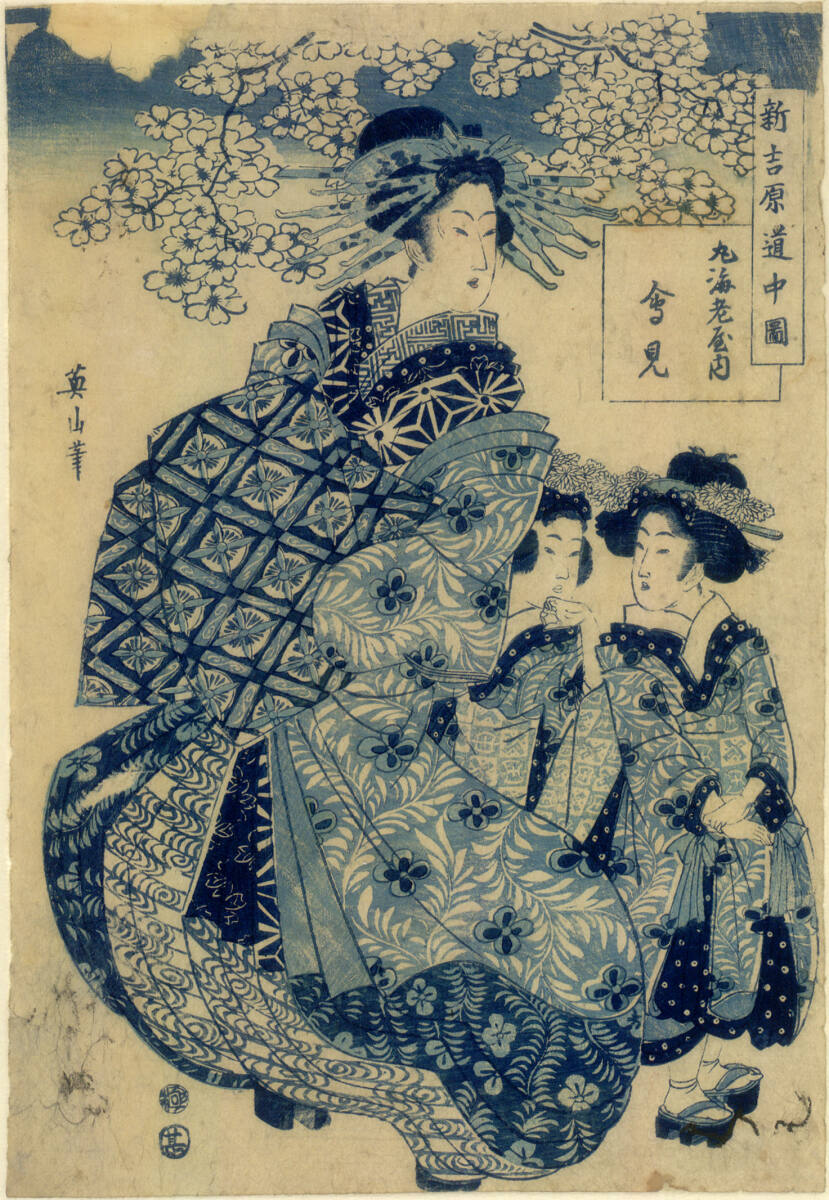 Dame mit zwei kleinen Mädchen, Kikukawa Eizan