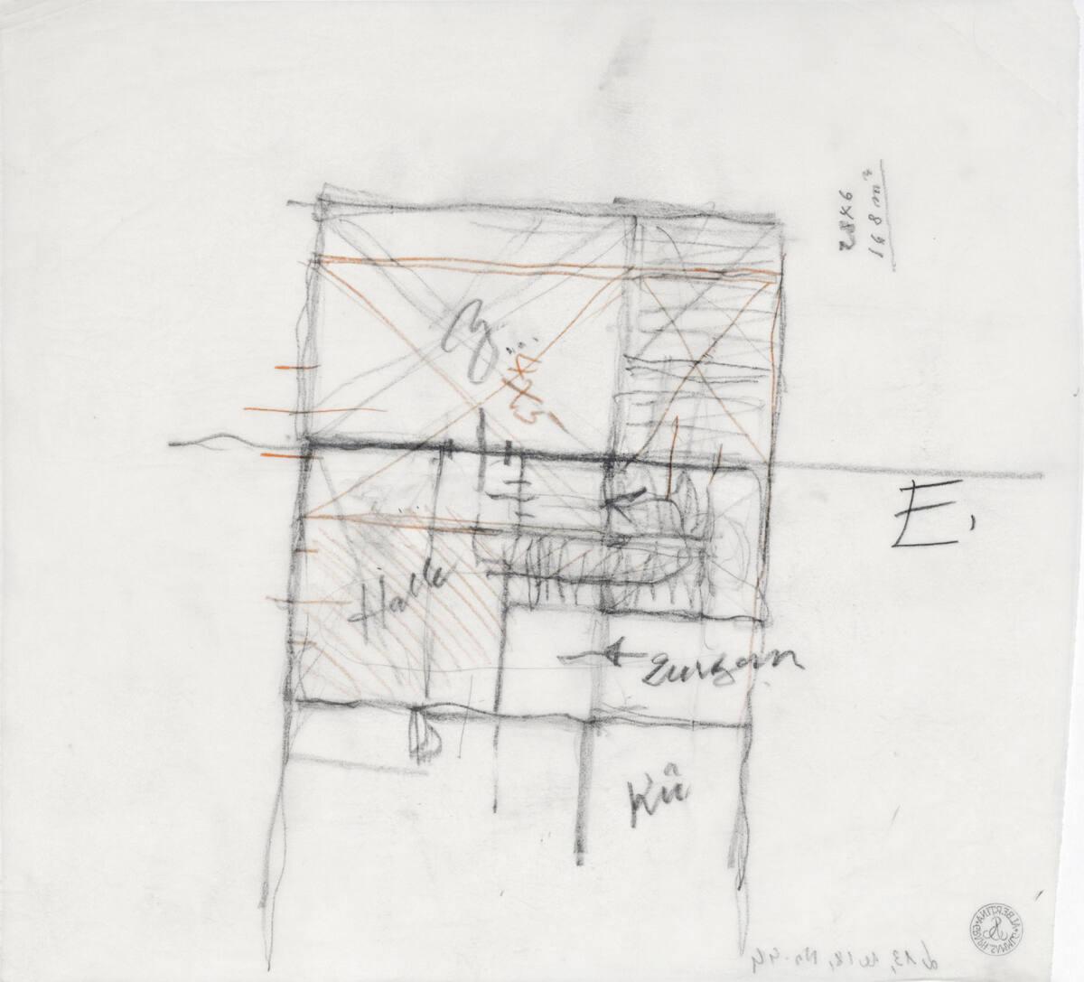 Clemens Holzmeister, Wien, 19. Bezirk, Haus Judith Holzmeister - Jürgens II; Studie; Detail Gru…