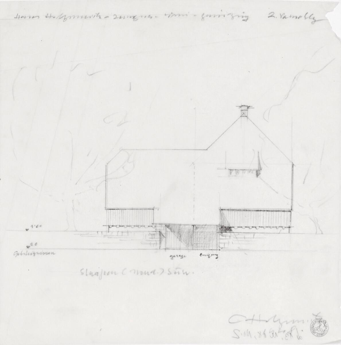 Clemens Holzmeister, Wien, 19. Bezirk, Haus Judith Holzmeister - Jürgens I; 2. Vorschlag; Norda…