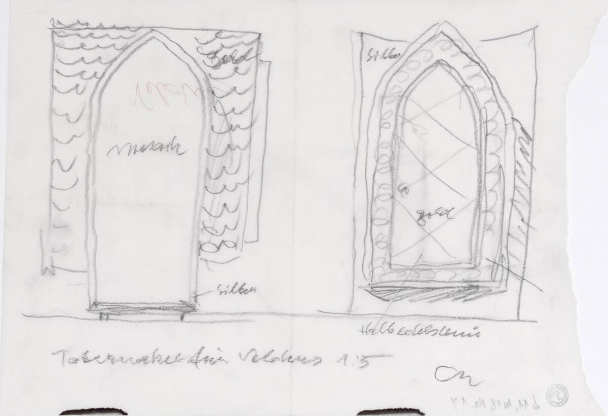 Clemens Holzmeister, Volders, Pfarrkirche St. Johannes, Erweiterung; Studie; Tabernakel, Seiten…