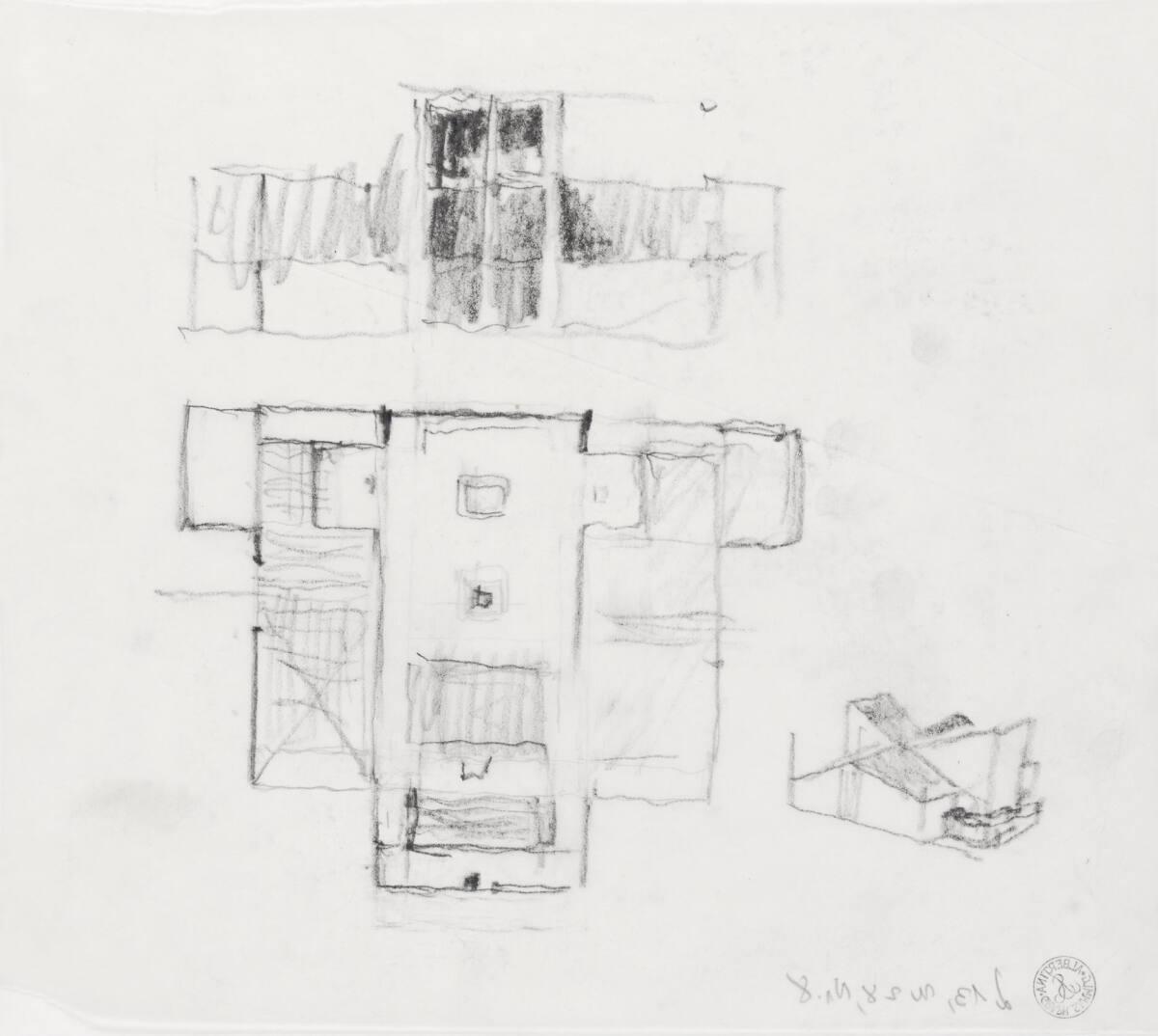 Clemens Holzmeister, Wien, 21. Bezirk, Pfarrzentrum Leopoldau; Entwicklungsvariante; Studie; An…
