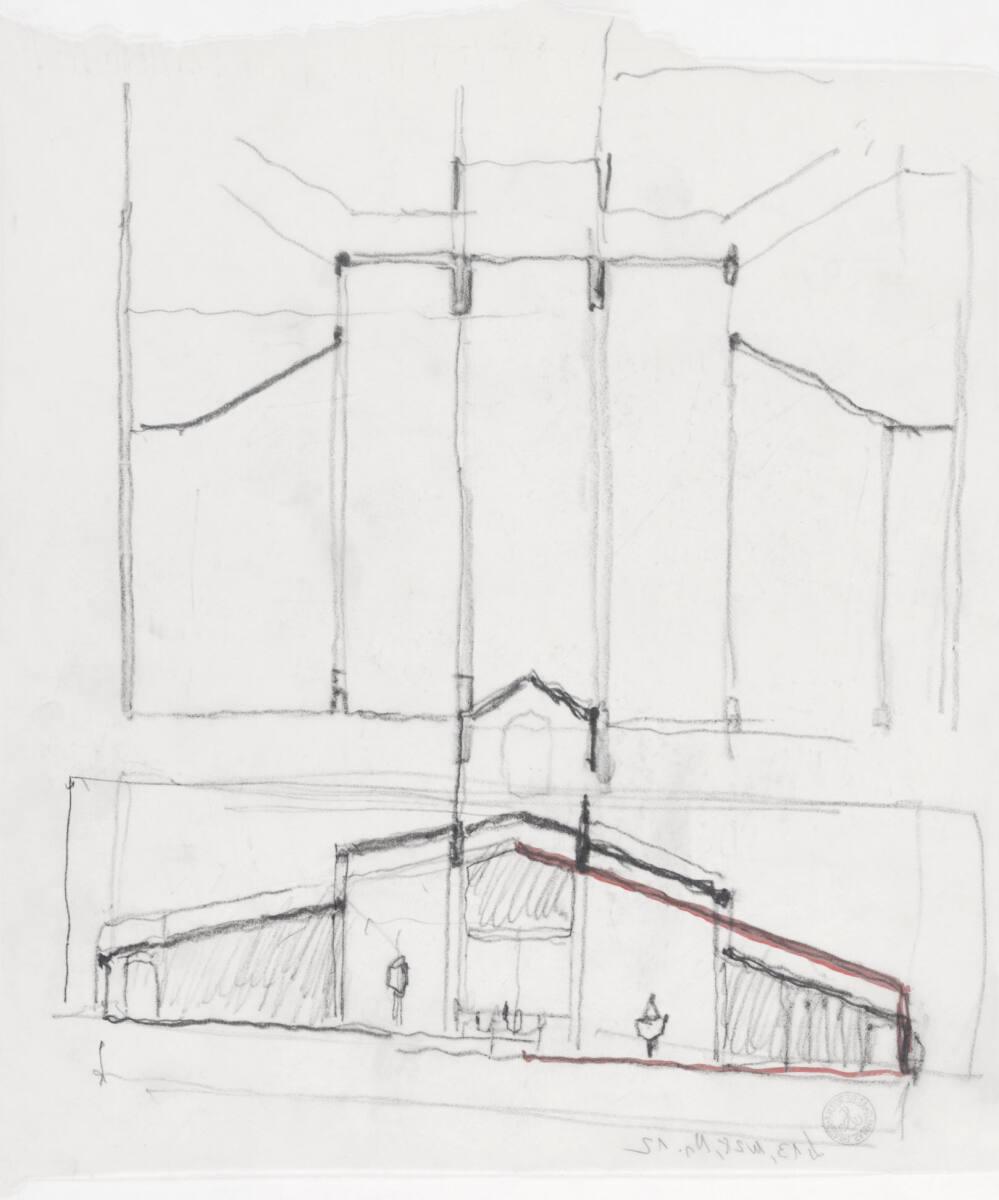 Clemens Holzmeister, Wien, 21. Bezirk, Pfarrzentrum Leopoldau; Entwicklungsvariante; Studie; sc…