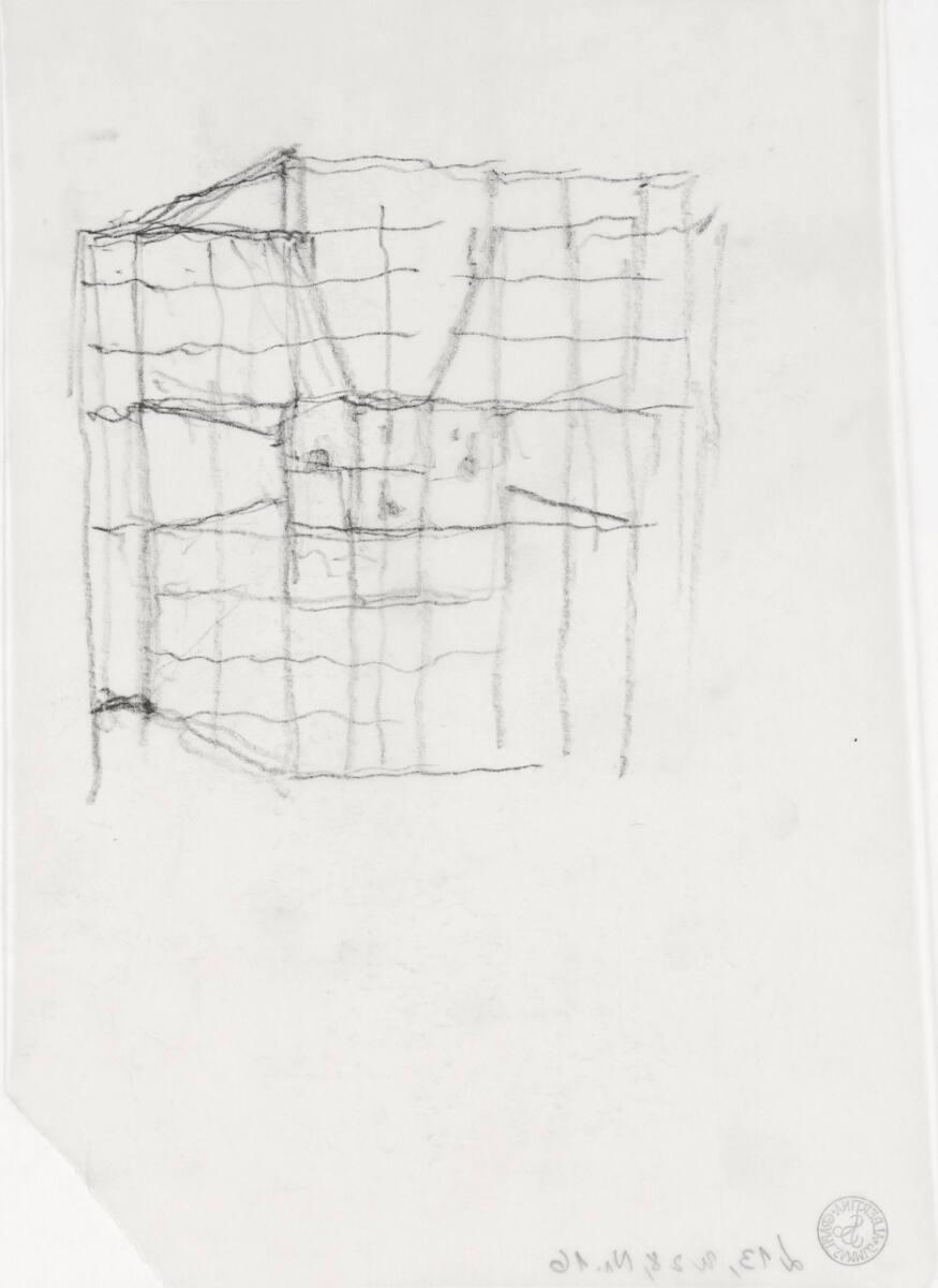 Clemens Holzmeister, Wien, 21. Bezirk, Pfarrzentrum Leopoldau; Entwicklungsvariante; Studie; Gr…