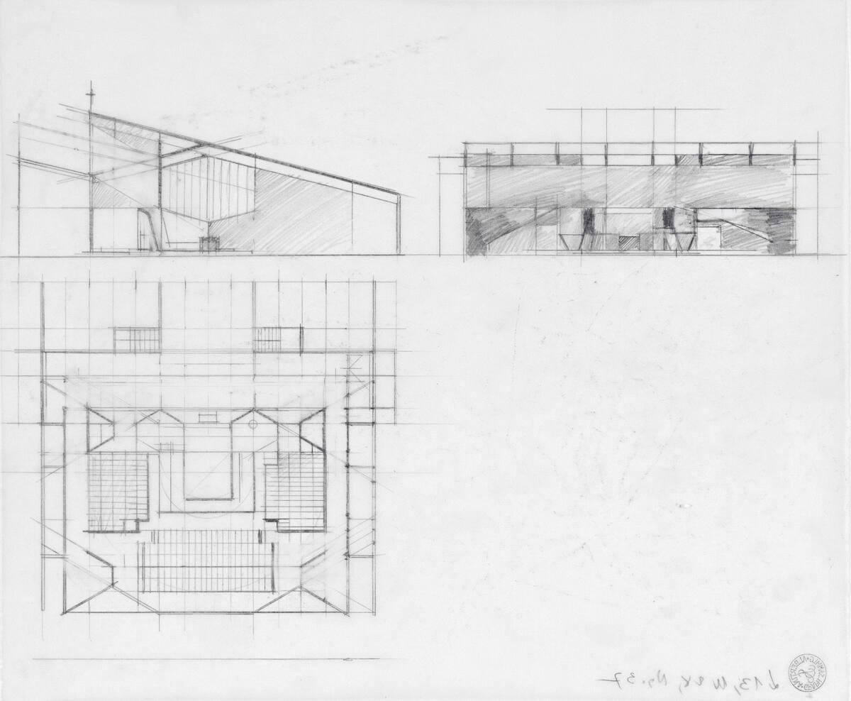 Clemens Holzmeister(?), Wien, 21. Bezirk, Pfarrzentrum Leopoldau; Entwicklungsvariante; Studie;…