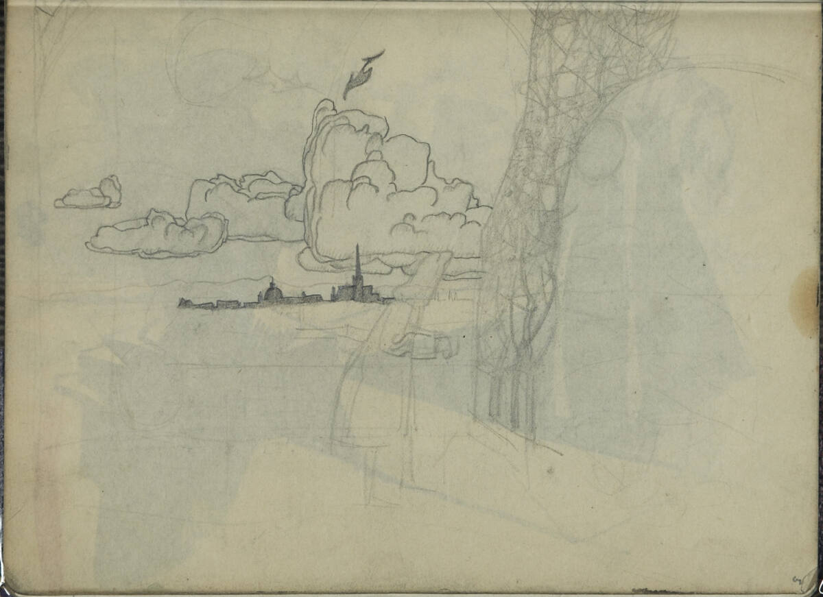 Szene mit Blick auf bewölktes Wien, Franz Wacik, 1915