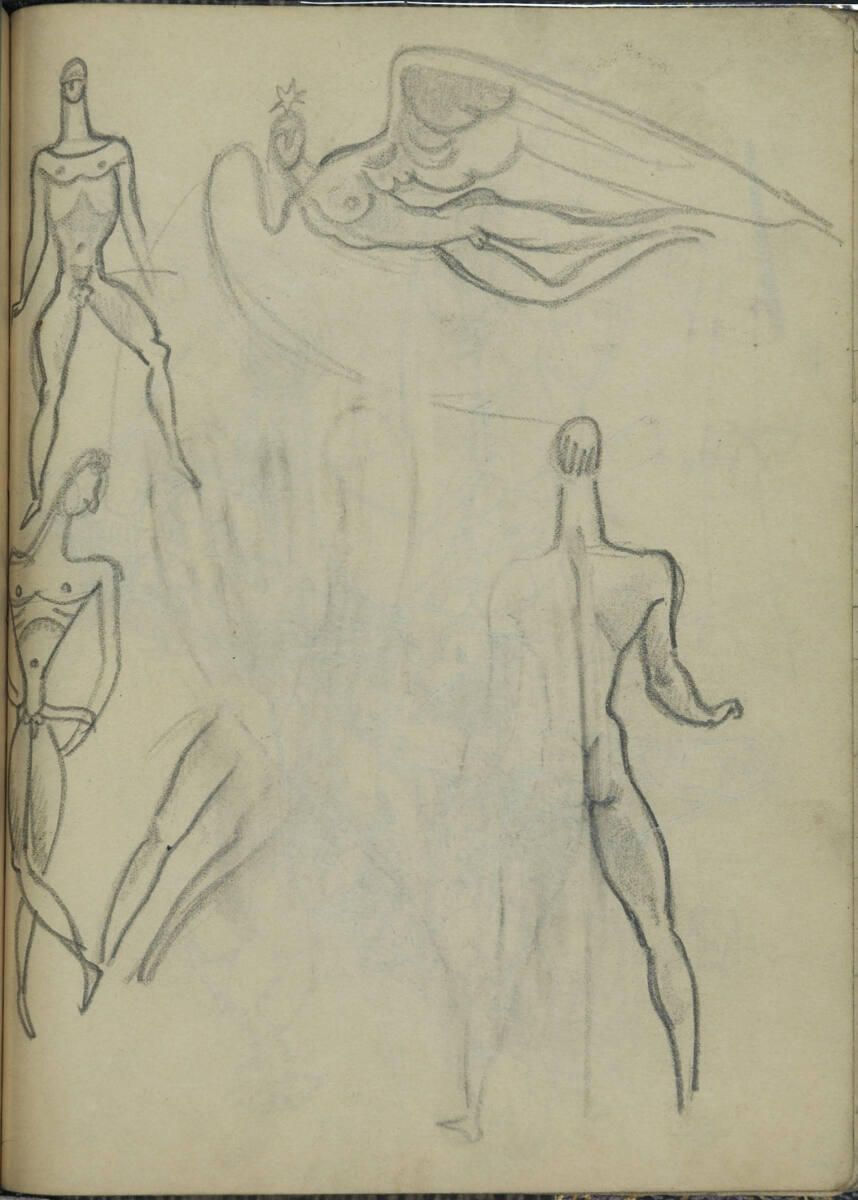 Grobe Skizzen puppenhafter Figuren (kopfstehend), Franz Wacik, 1915