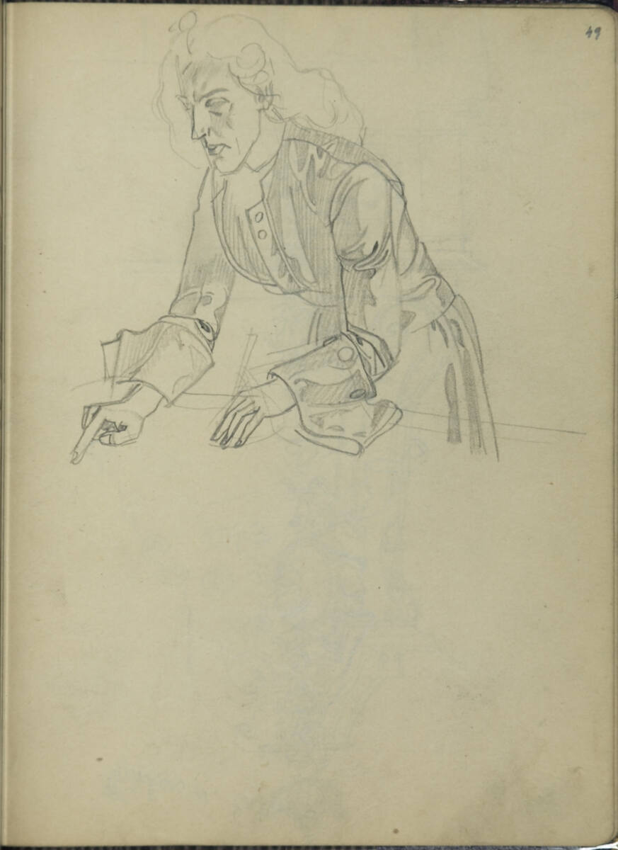 Über Tisch geneigter Offizier (?), Franz Wacik, 1915
