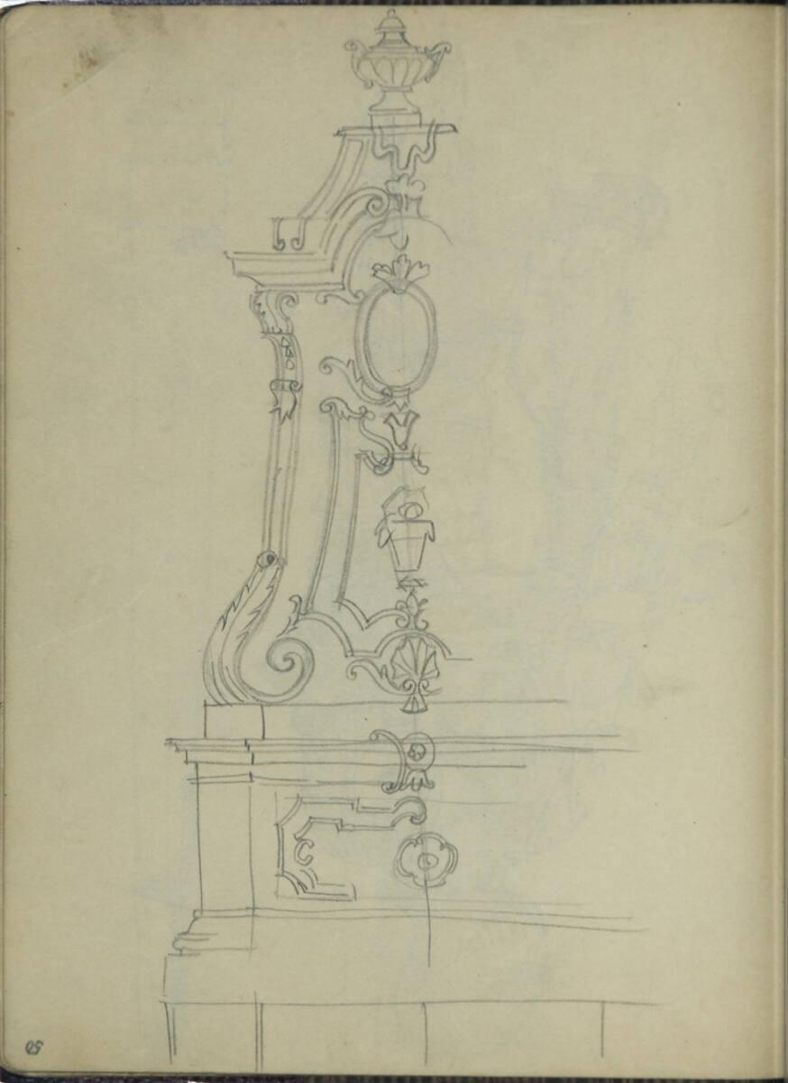 Franz Wacik, Skizze schmuckvoller Architektur (im Skizzenbuch kopfstehend), Inv. Nr.: 38796/50r