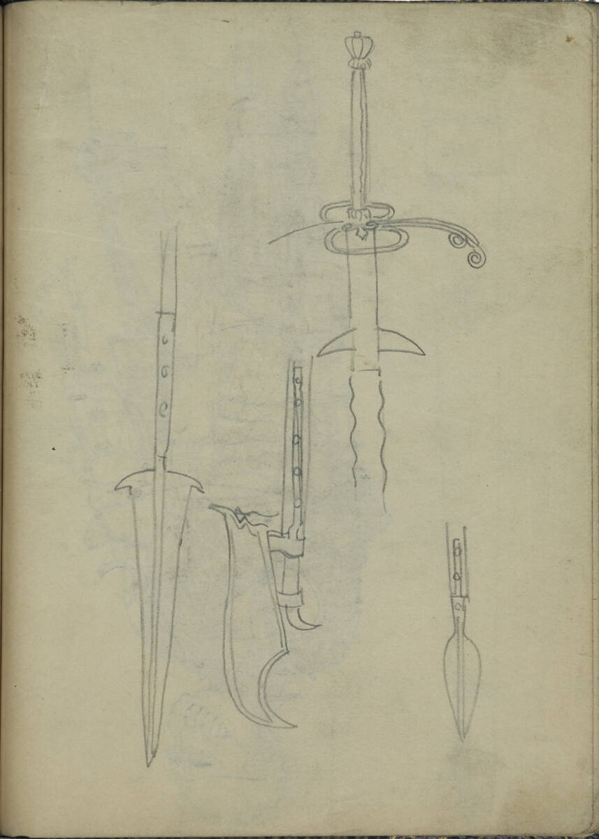Verschiedene Skizzen mechanischer Handwaffen, Franz Wacik, 1915