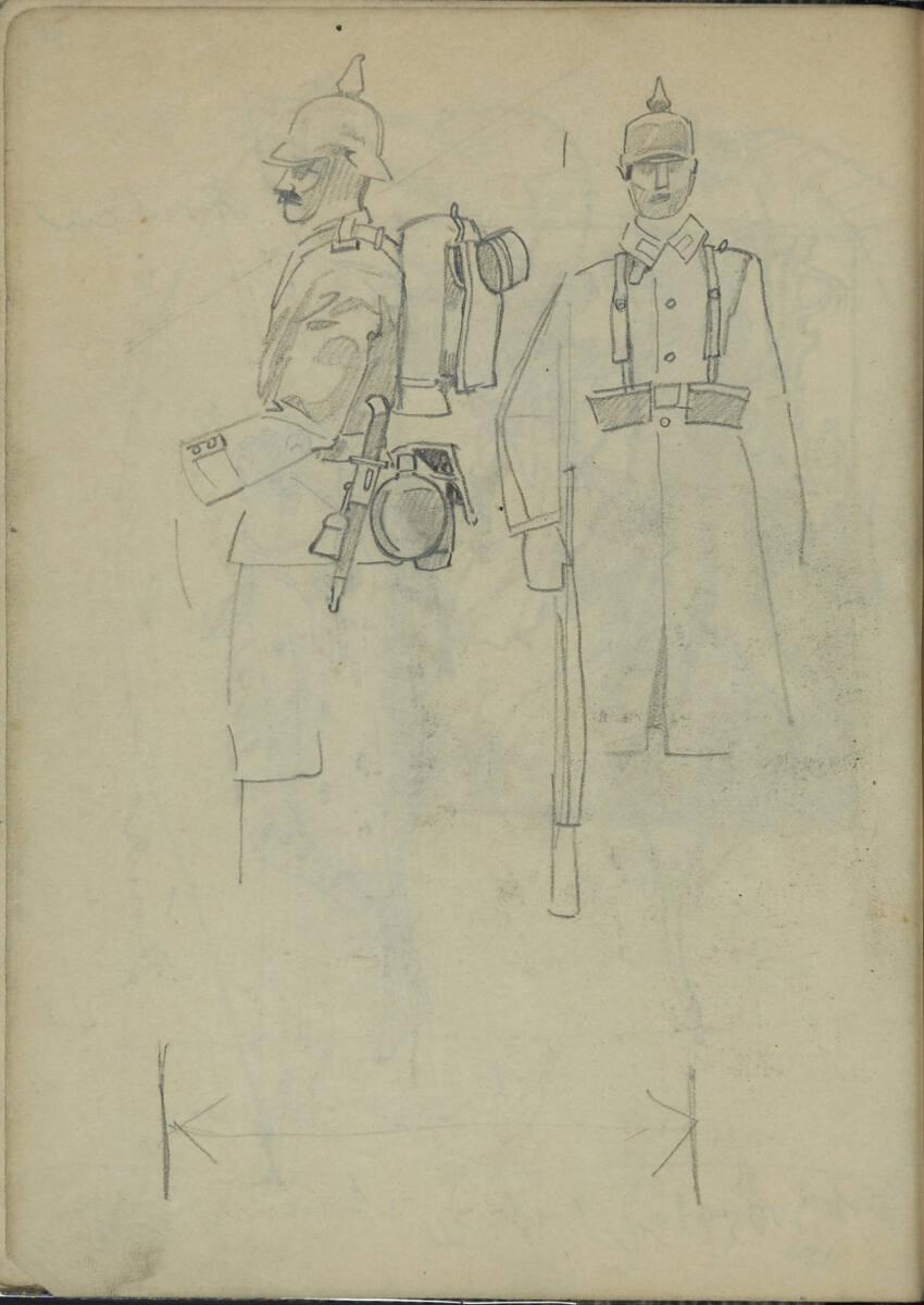 Franz Wacik, Skizze zweier Soldaten; Dppelpfeil, Inv. Nr.: 38796/64v