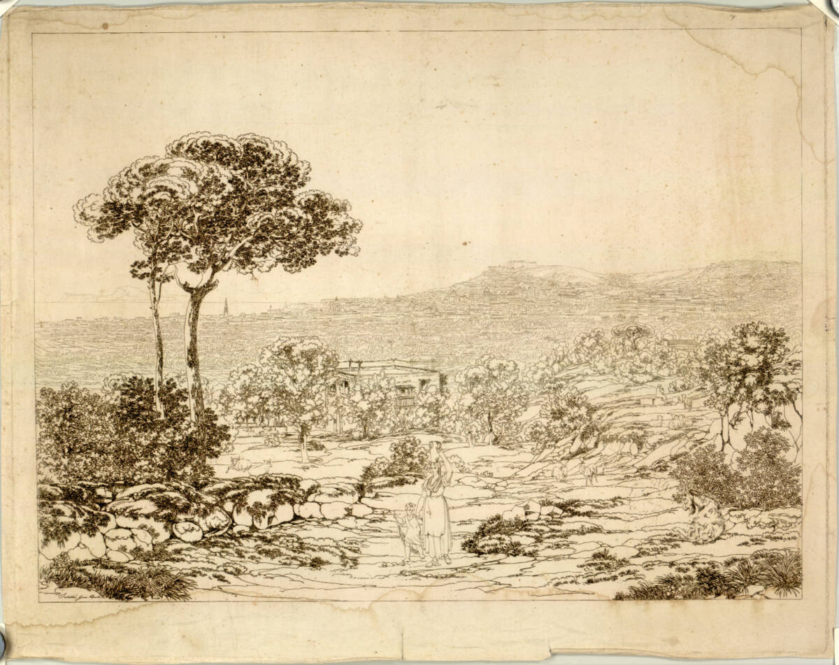 Blick auf Neapel, Mutter und Kind im Vordergrund, Friedrich Salathé