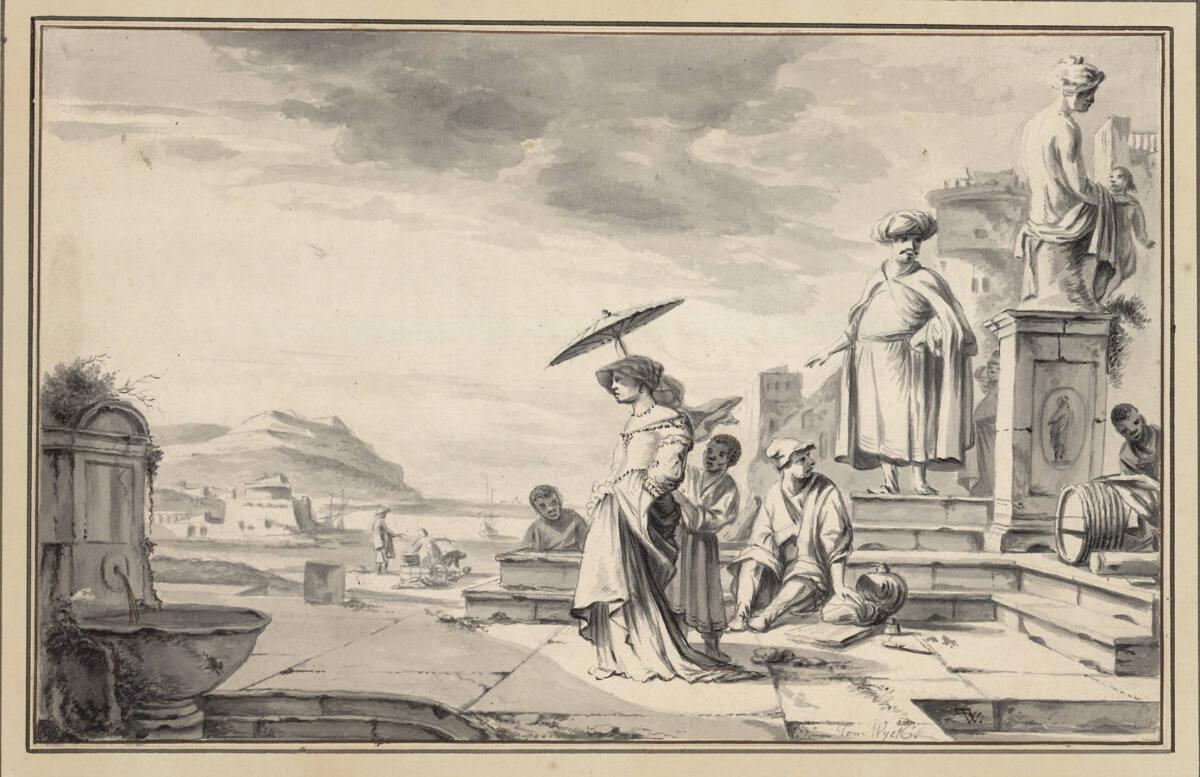 Thomas Wyck, Hafenszene mit promenierender Dame, Inv. Nr.: 9317