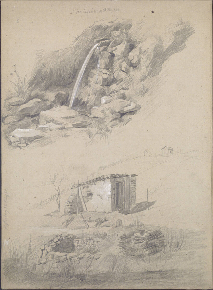 Studie einer Quelle in Heiligenstadt, Skizze eines Weinbergs, Kahlenberg, Ludwig Rösch