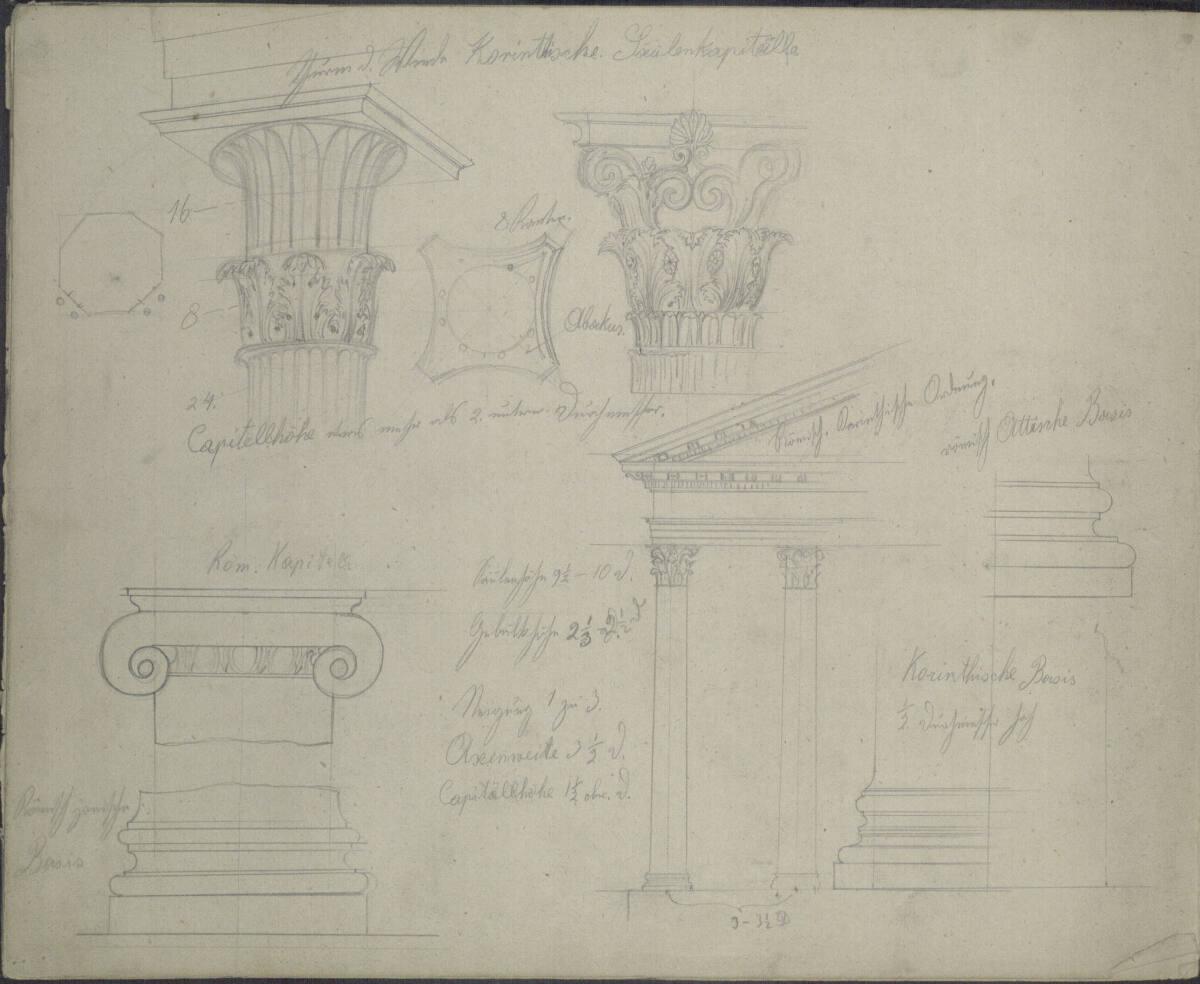 Ludwig Rösch, Architektonische Skizzen zu einem griechischen Tempel, Inv. Nr.: 43462/25v