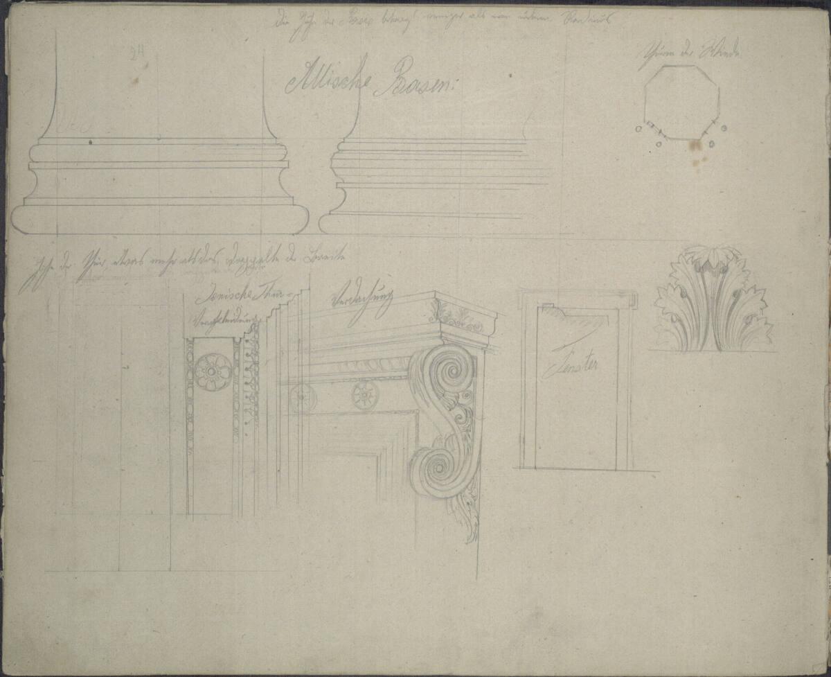 Ludwig Rösch, Architektonische Skizzen zu einem griechischen Tempel, Inv. Nr.: 43462/vor25v