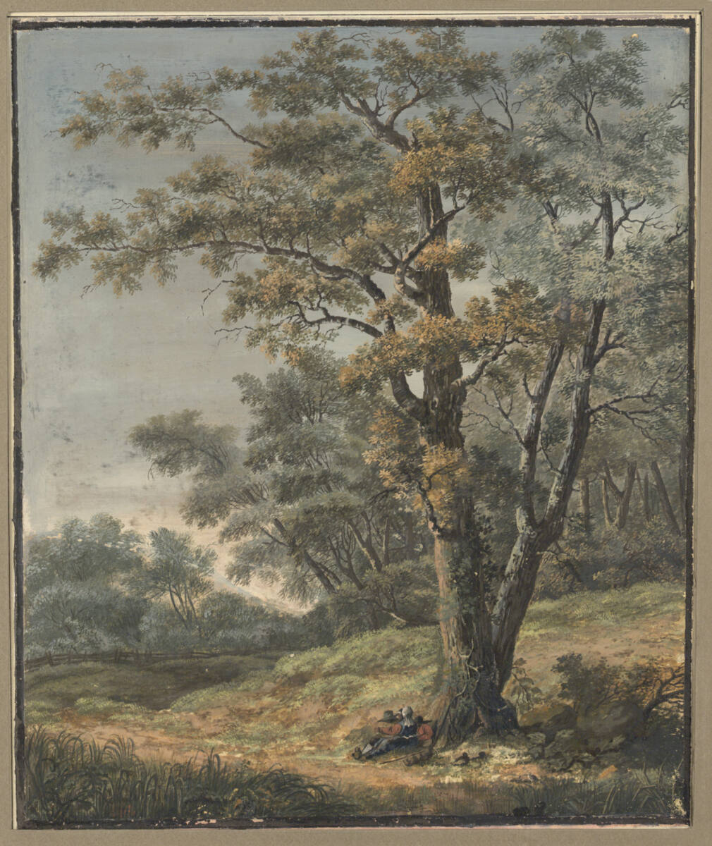 Waldrand mit rastender Familie unter einem Baum, Antonie Waterloo