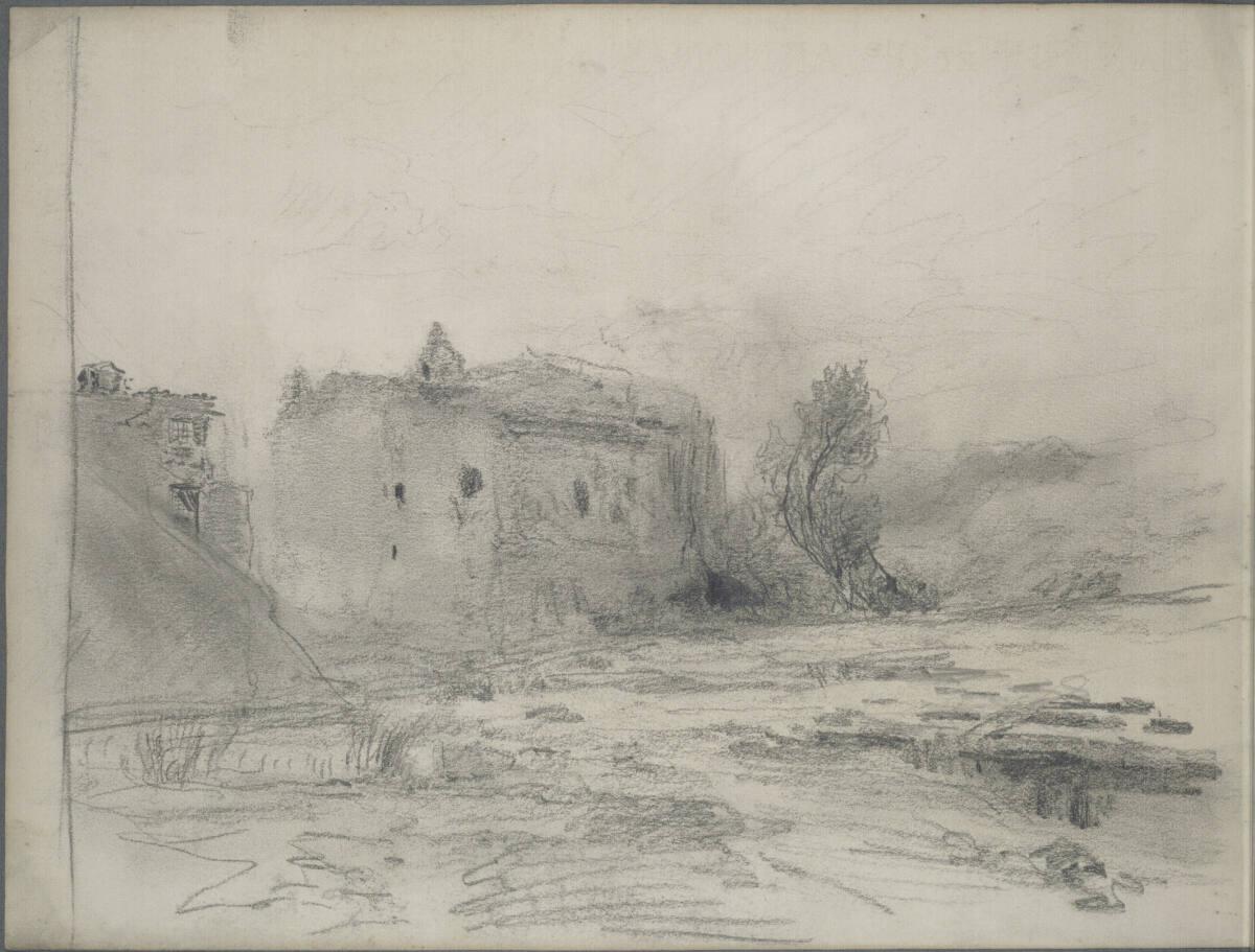 Ludwig Rösch, Landschaftsskizze mit Architektur, Inv. Nr.: 30219/18v
