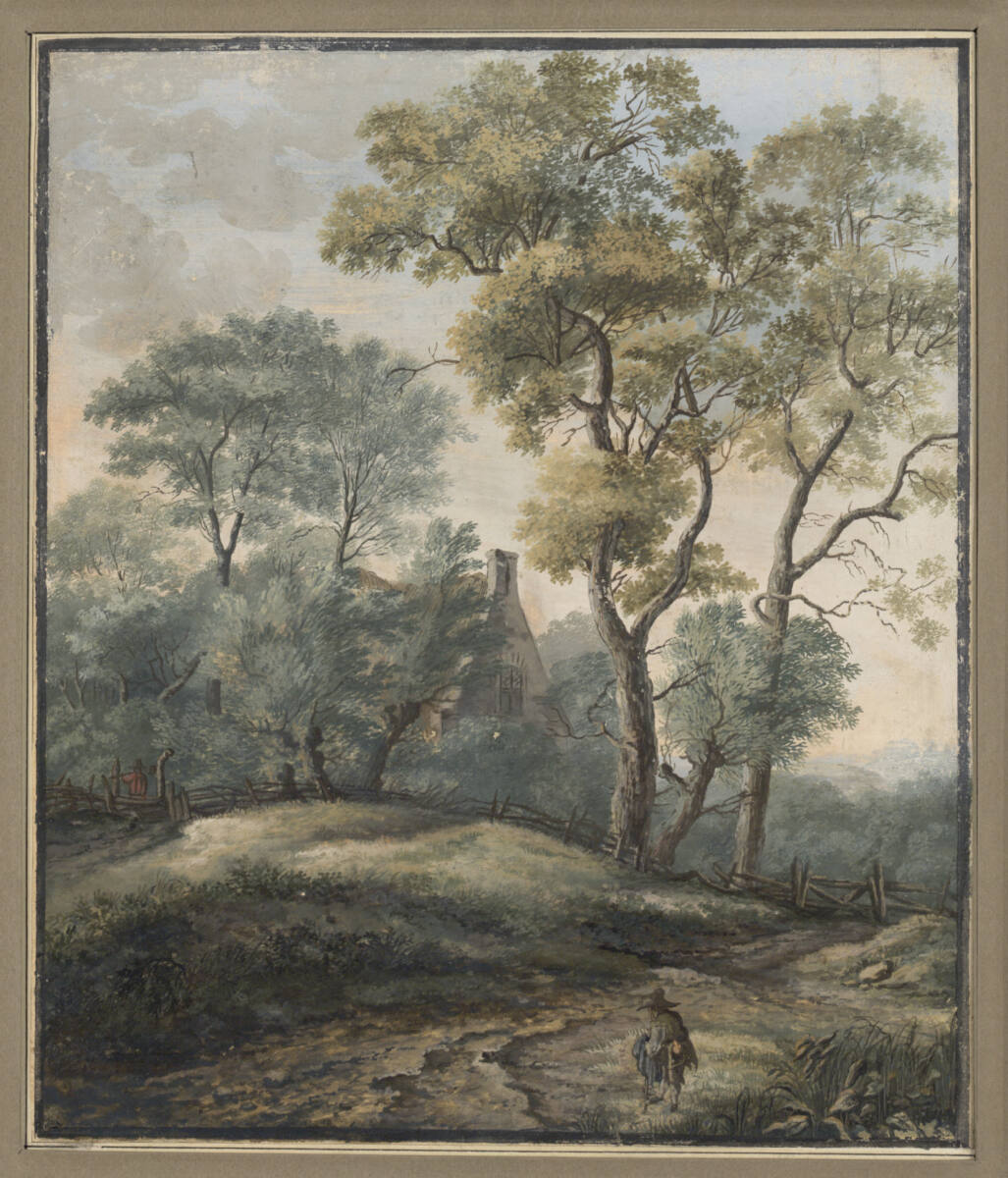 Baumgruppe am Rande einer Weide und ein halbverdecktes Bauernhaus, Antonie Waterloo