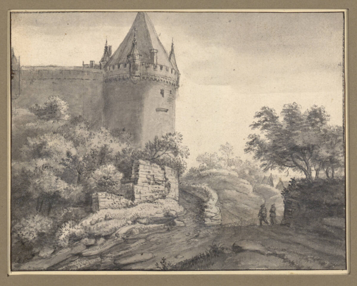 Blick auf den Turm einer Burg, Antonie Waterloo