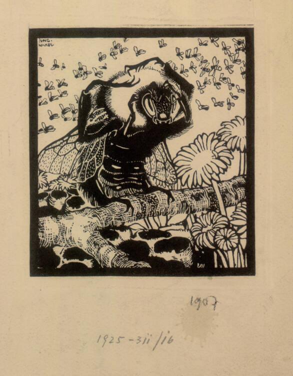Ludwig Heinrich Jungnickel, Tierfabeln (Biene mit Bienenschwarm), Inv. Nr.: DG1925/311/16