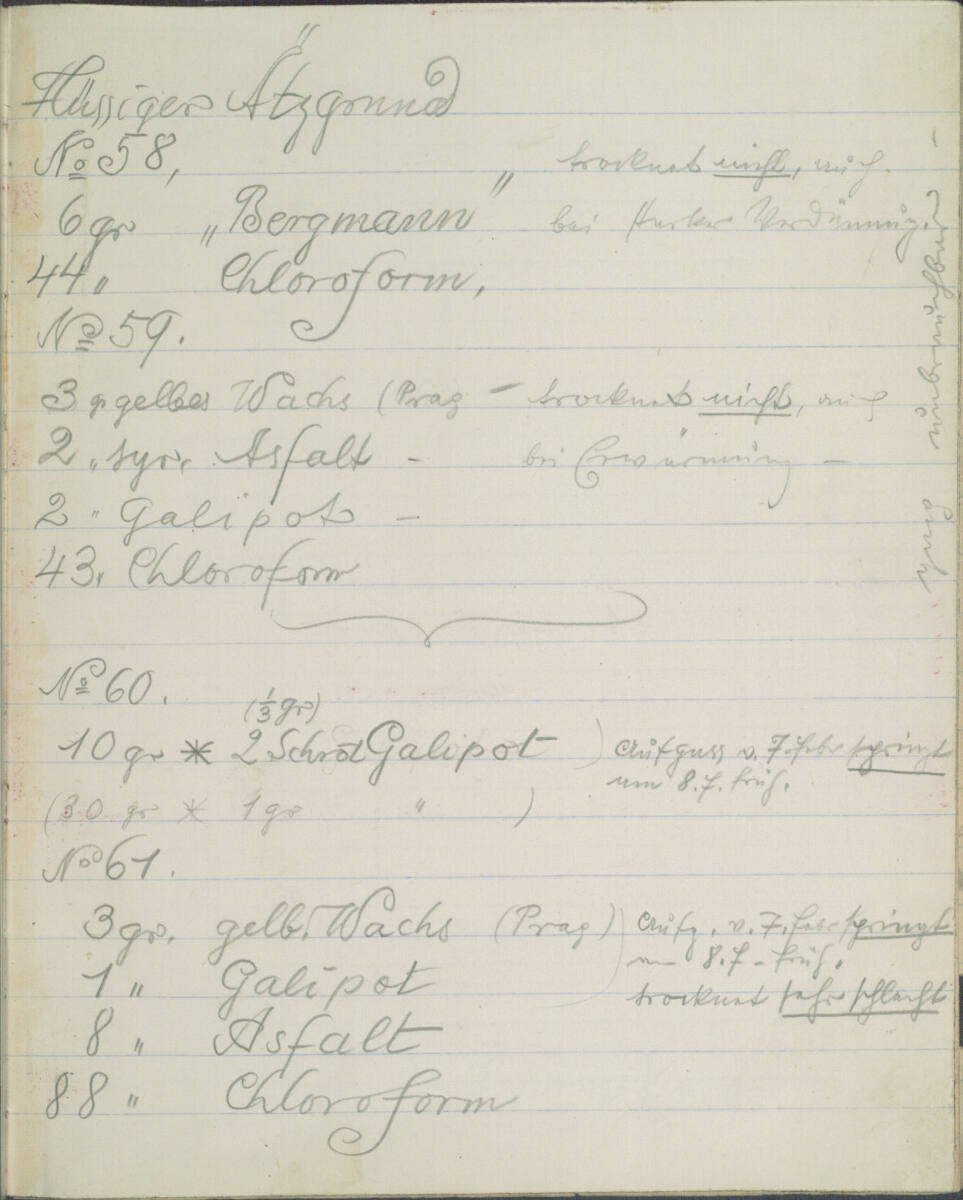 Notizen zu flüssigem Ätzgrund (kopfstehend), Richard Teschner