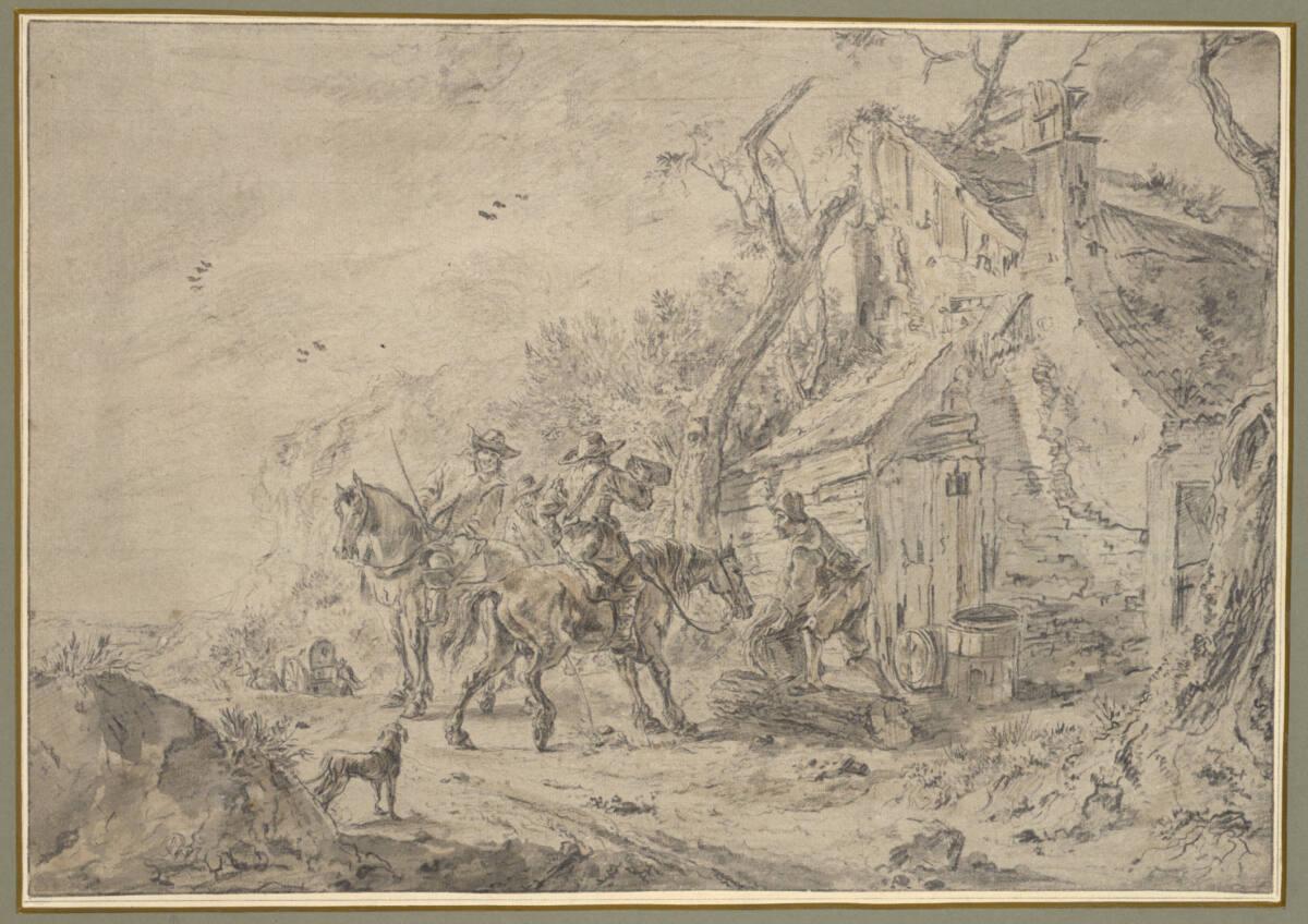Philips Wouwerman, Drei Reiter vor einem Rasthaus, Inv. Nr.: 9380