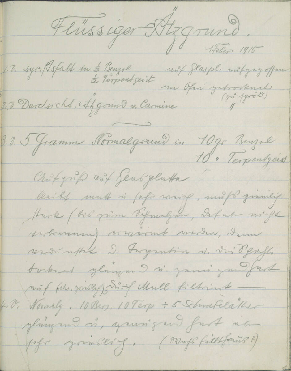 Notizen zu flüssigem Ätzgrund (kopfstehend), Richard Teschner