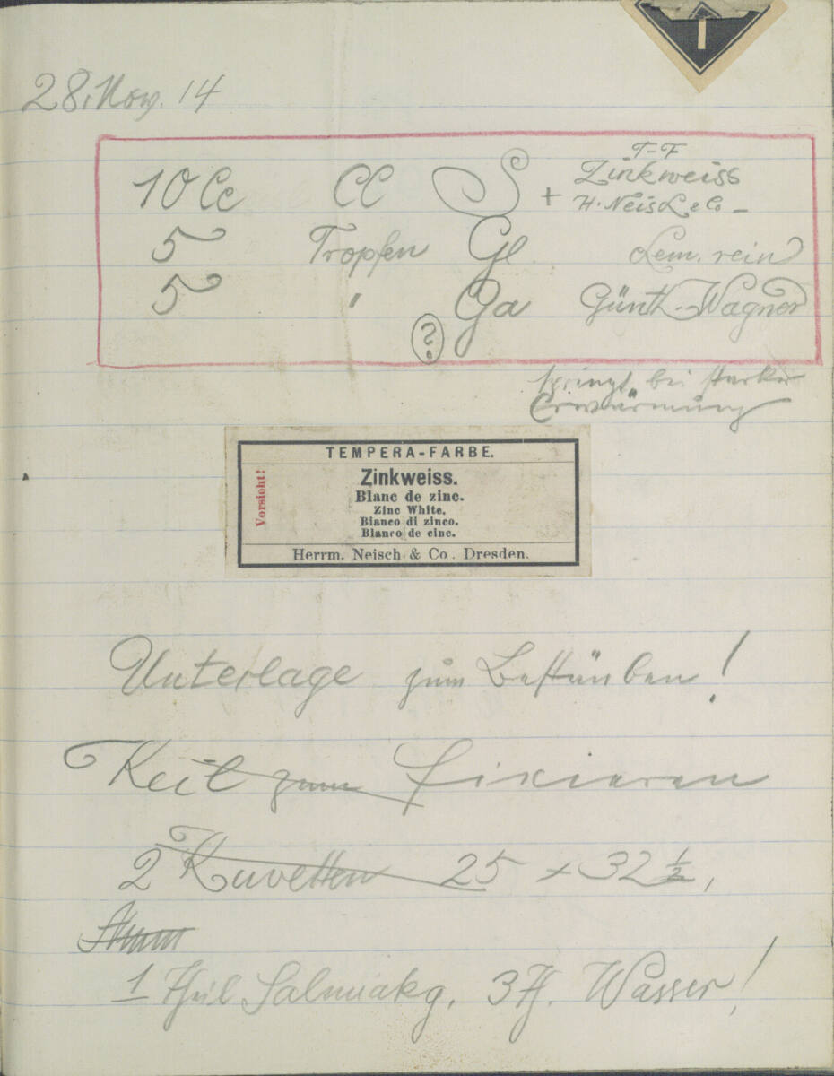 Notizen zu einem Ätzvorgang mit Zinkweiss (kopfstehend), Richard Teschner