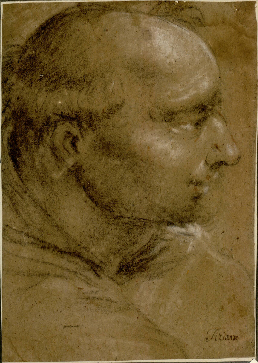 Kopfstudie mit Tonsur im Profil nach rechts, Oberitalien, 1600–1800
