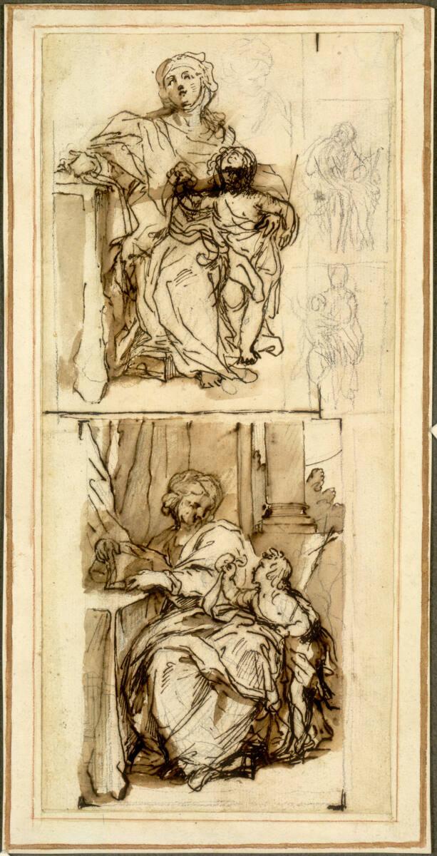 Anonym, Zwei Studien zu einer Hl. Elisabeth mit dem Johannesknaben, Inv. Nr.: 43981