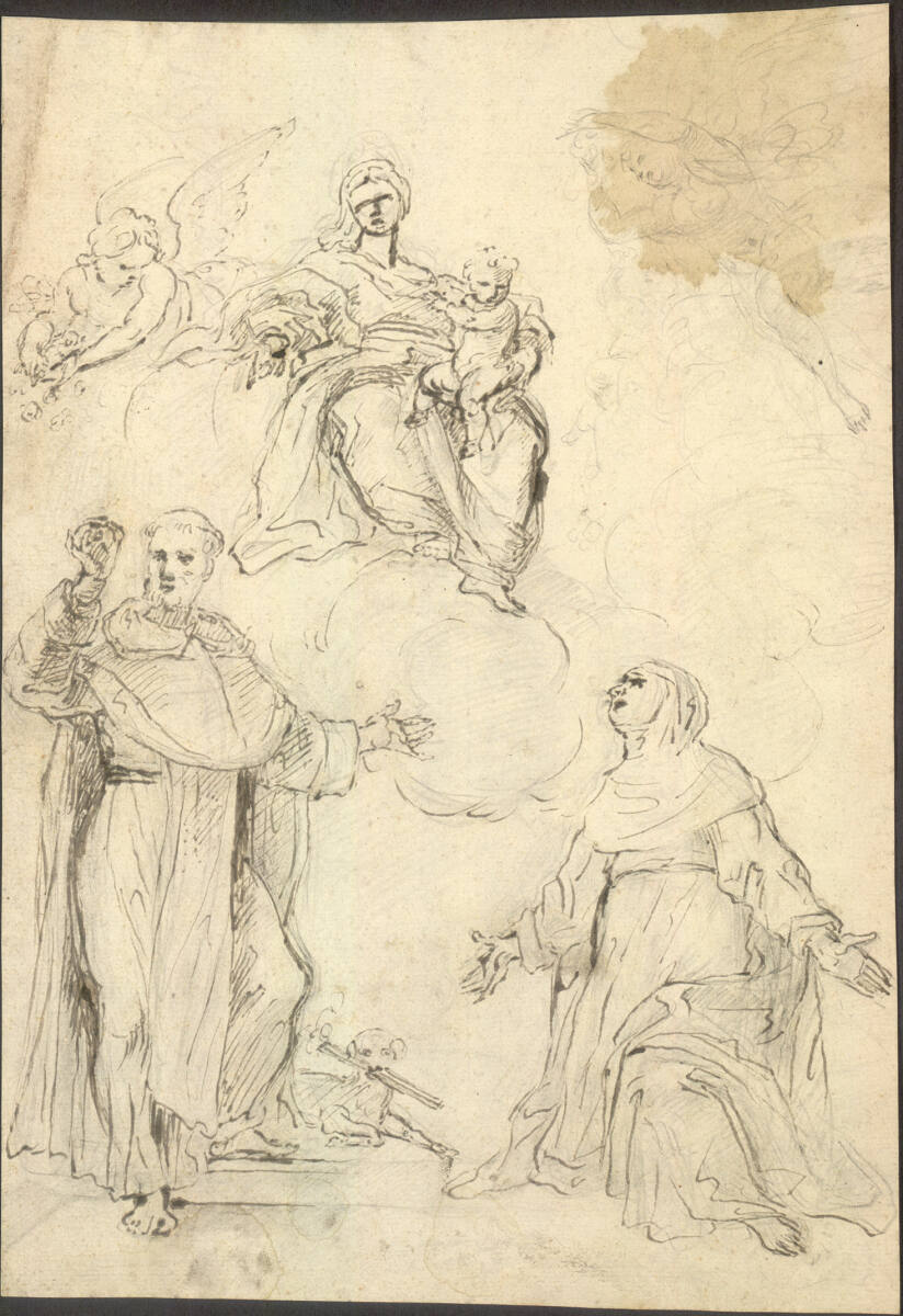 Madonna in Wolken mit dem Hl. Bernard von Clairvaux und einer Heiligen Ordensschwester, Italienisch