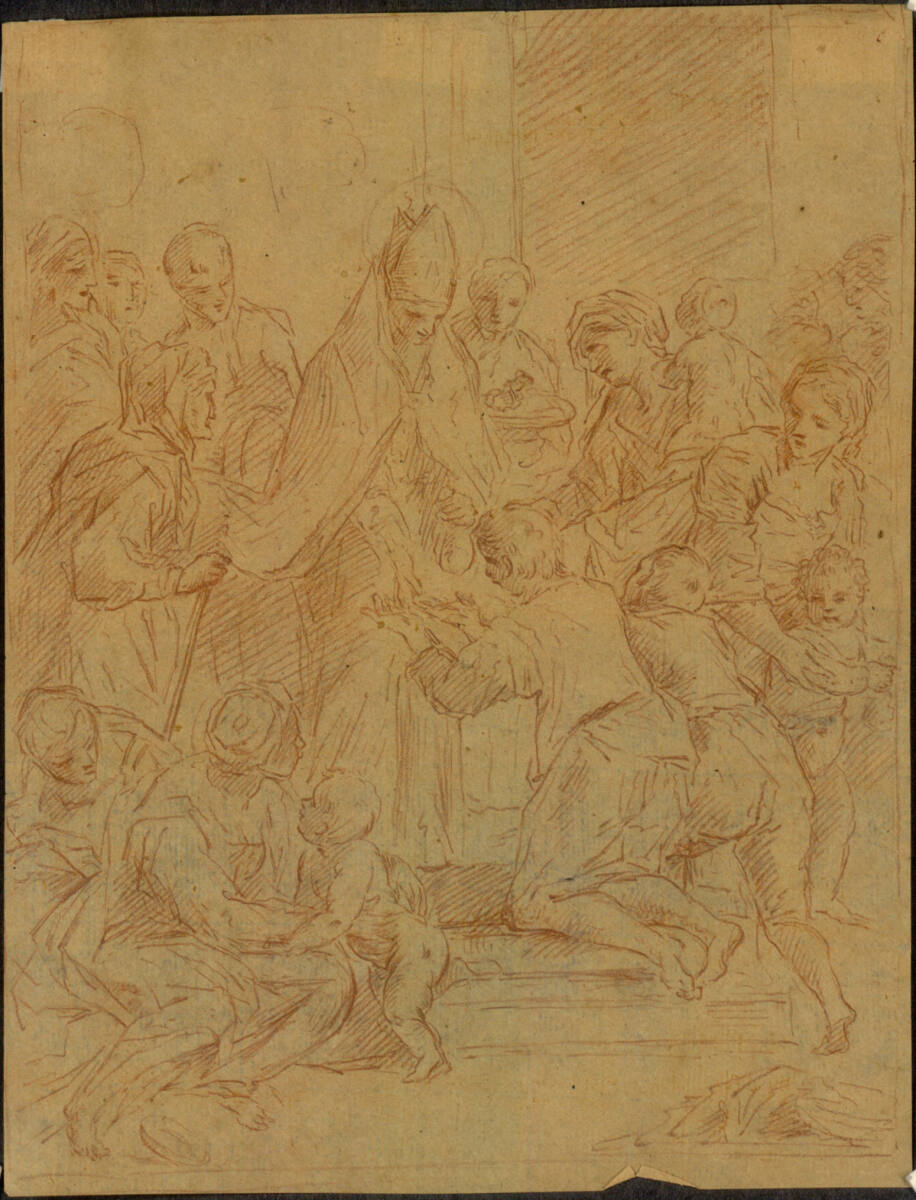 Der Heilige Martin von Tours als Bischof verteilt Almosen unter die Armen, Französisch, 1700–1750