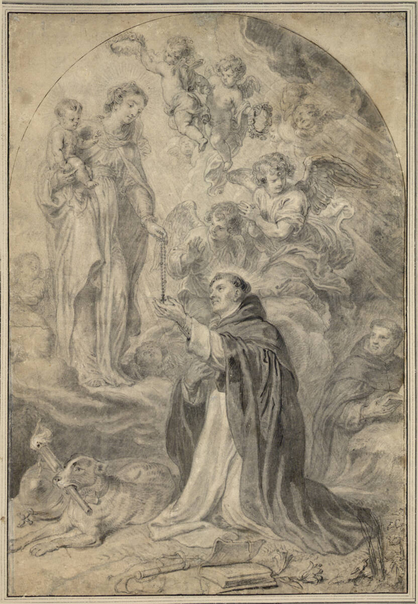 Der hl. Dominikus erhält von Maria einen Rosenkranz (Vorlage für den Stich von C. Galle), Abraham van Diepenbeeck
