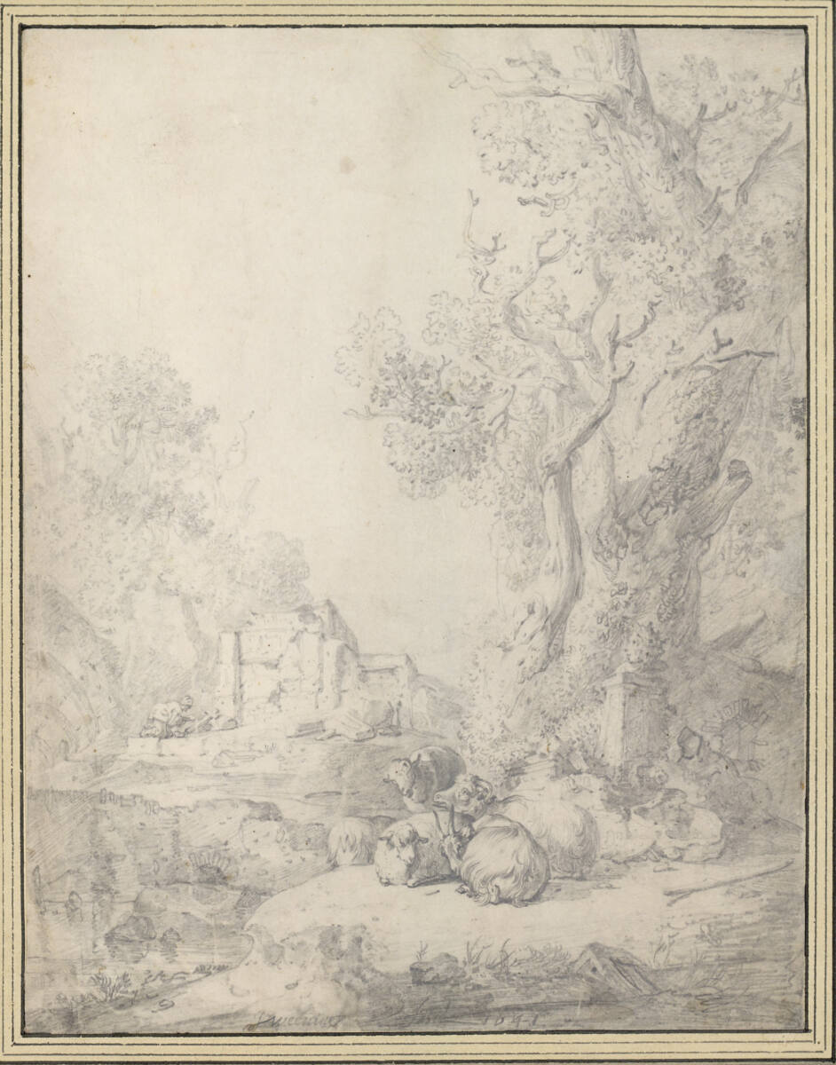 Pastorale Ruinenlandschaft mit verwittertem Baum, Jan Baptist Weenix, 1641