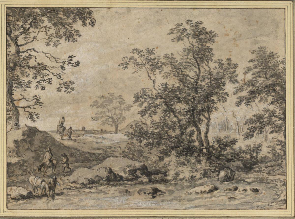 Allart van Everdingen, Baumreiche Landschaft mit Bach und Maultierreitern, Inv. Nr.: 9566