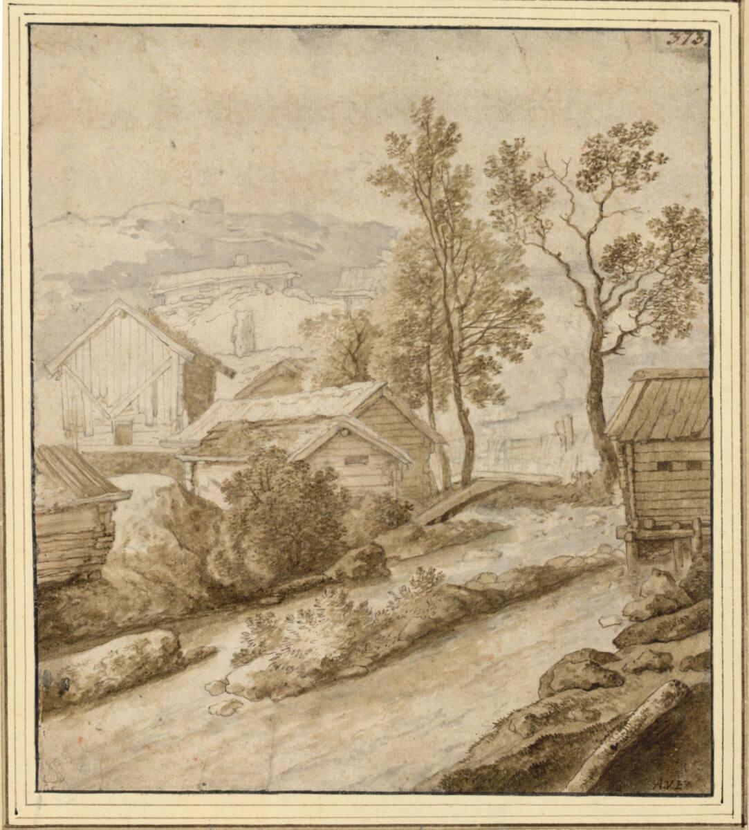 Allart van Everdingen, Blockhütten an einem Bach in Skandinavien, Inv. Nr.: 9581