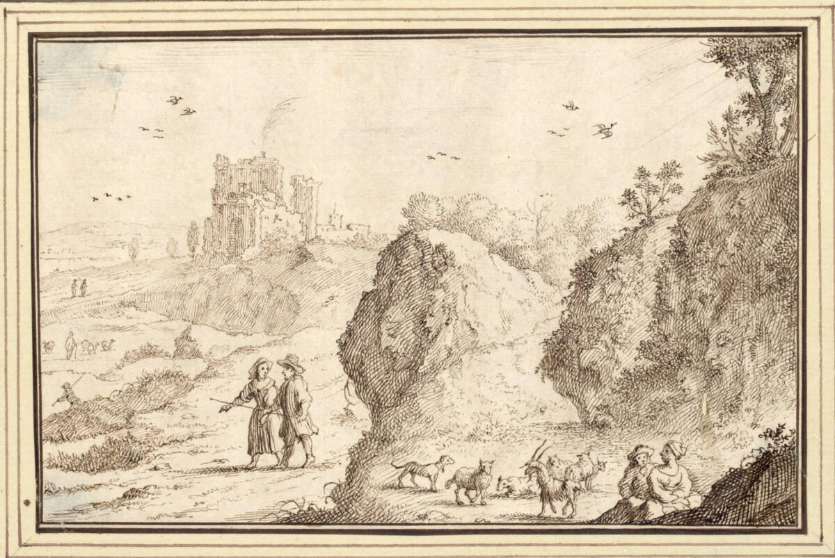Albert Flamen, Felsige Landschaft mit Schäferpaaren (in den Felsen menschliche Gesichter) (I-14…